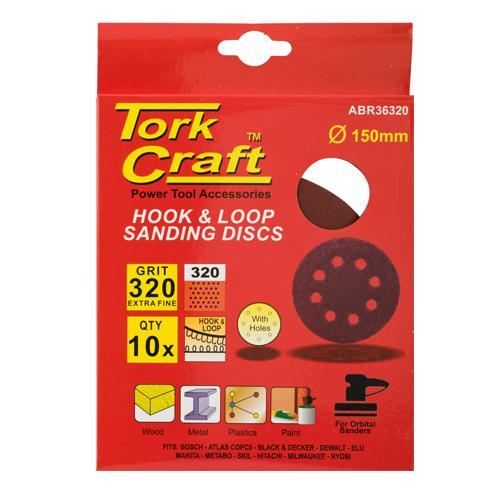 SANDING DISC VELCRO 150MM 320 GRIT WITH HOLES 10/PK - Power Tool Traders