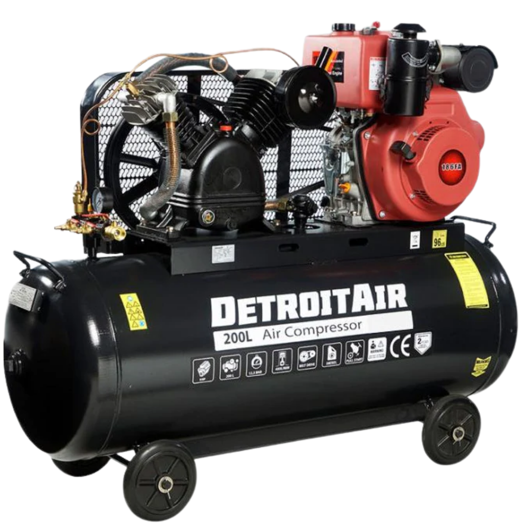 DIESEL ENGINE AIR COMPRESSOR 6HP 200L 12.5BAR 400LPM 14.1CFM