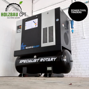 Holzbau Cape Town Installs Specialist Rotary G2SR-20FF Eco Line Detroit Air Screw Compressor 20Hp / 15Kw 88Cfm On 500L Pressure Vessel Including Dryer and Filtration