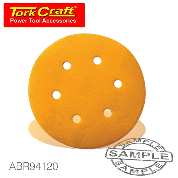 GOLD VELCRO DISC (50 PIECES) 120 GRIT 150MM X 6+1 HOLES - Power Tool Traders