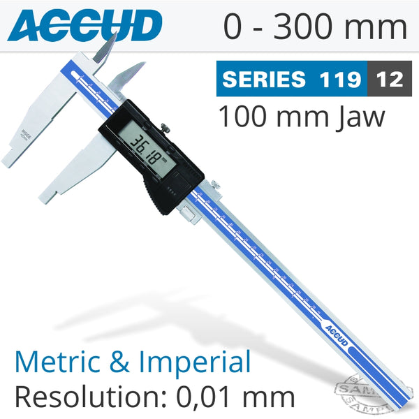 ACCUD DIGITAL CALIPER  0-300MM 0.05MM 100MM JAW S/STEEL - Power Tool Traders