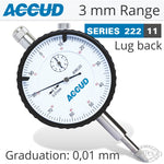 ACCUD DIAL INDICATOR LUG BACK 0-3MM 0.01MM WITH LOCK SCREW - Power Tool Traders