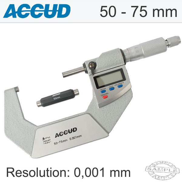 ACCUD DIGITAL OUTSIDE MICROMETER.IP65. 50-75MM (0.001MM) WITH CALIBRAI - Power Tool Traders