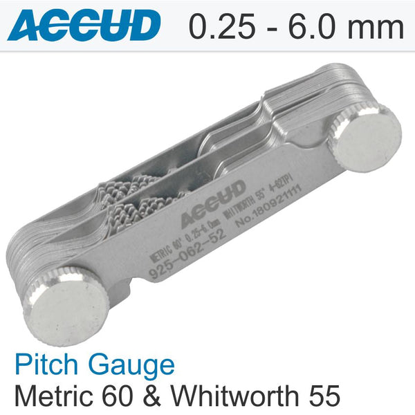 PITCH GAUGE METRIC 60 AND WHITWORTH 55 0.25-6.0MM 4-62TPI
