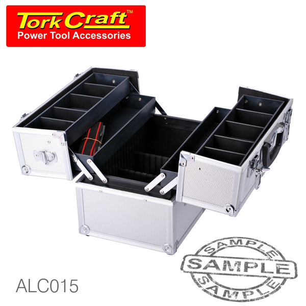 SQUARE ALUMINIUM CASE WITH 4 PIECE TRAY 36.5 X 22.5 X 25 WITH SILVER D - Power Tool Traders