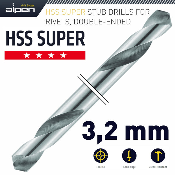 HSS SUPER DRILL BIT DOUBLE ENDED 3.2MM 2/POUCH - Power Tool Traders