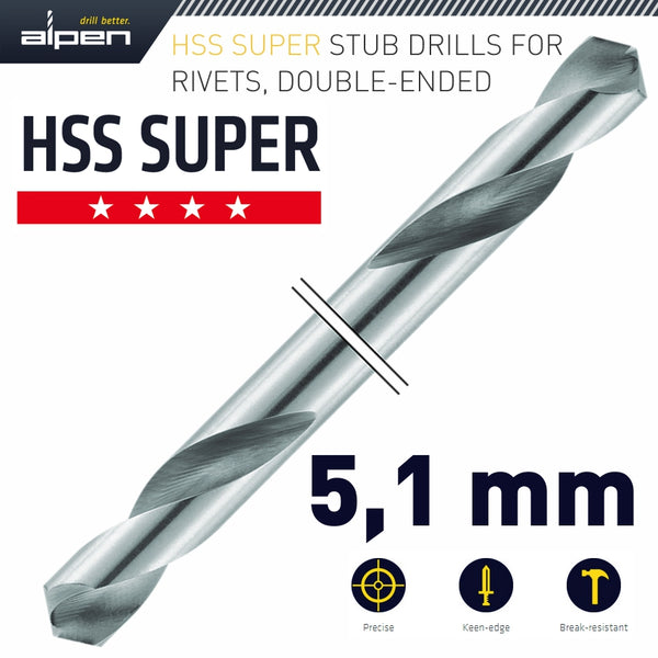 HSS SUPER DRILL BIT DOUBLE ENDED 5.1MM 2/POUCH - Power Tool Traders