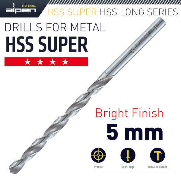 HSS SUPER DRILL BIT LONG 5 X 132MM POUCH - Power Tool Traders