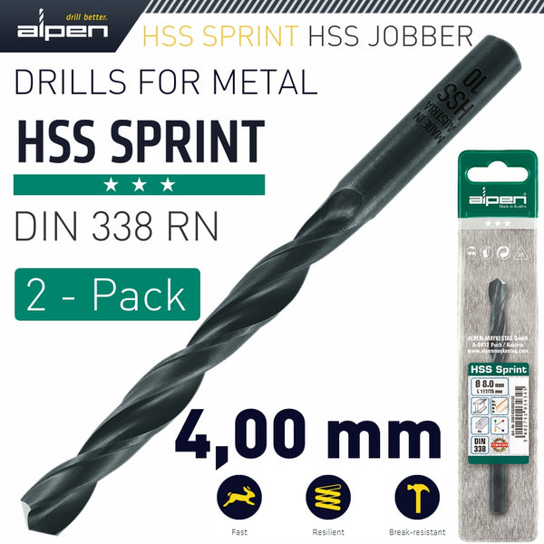 HSS SPRINT DRILL BIT 4MM 2/PACK - Power Tool Traders