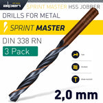 ALPEN SPRINT MASTER DIN 338 2.0MM 3/PACK - Power Tool Traders