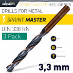 ALPEN SPRINT MASTER DIN 338 3.3MM 3/PACK - Power Tool Traders