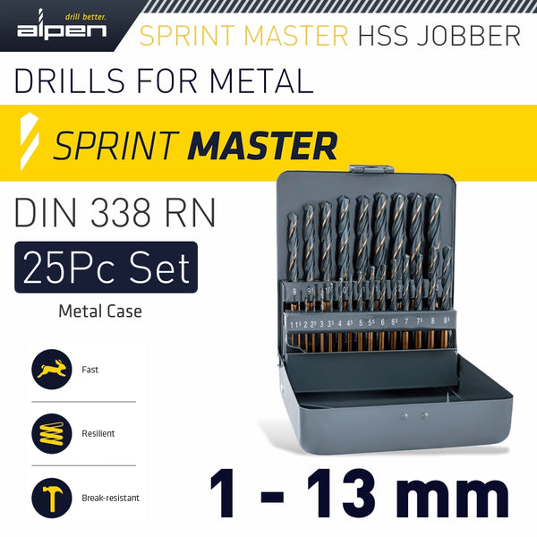 ALPEN SPRINT MASTER 25 PCS SET KM25 1 - 13 X 0.5MM METAL CASE - Power Tool Traders