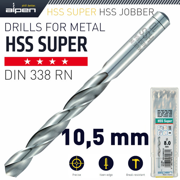 HSS SUPER DRILL BIT 10.5MM BULK - Power Tool Traders