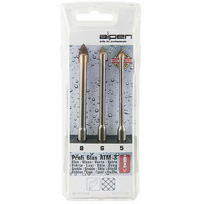 ALPEN PROFI GLASS DRILL BIT SET 3 PIECE HEX SHANK 5 6 8MM - Power Tool Traders