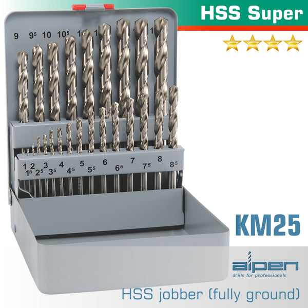SUPER DRILL BIT SET 25 PIECE 1-13MM X 0.5  IN METAL CASE - Power Tool Traders