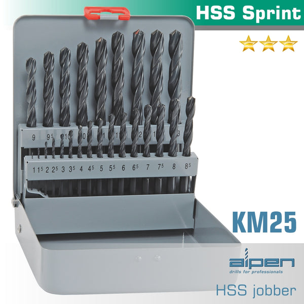 HSS SPRINT DRILL BIT SET 25 PIECE 1-13MM X 0.5  IN METAL CASE - Power Tool Traders