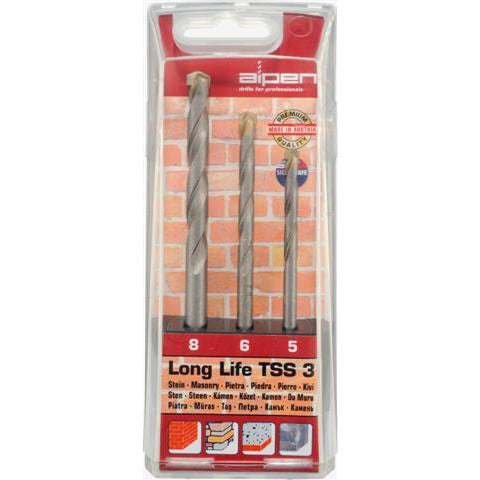 MASONRY DRILL BIT SET 3 PIECE LONG LIFE 5 6 8 - Power Tool Traders