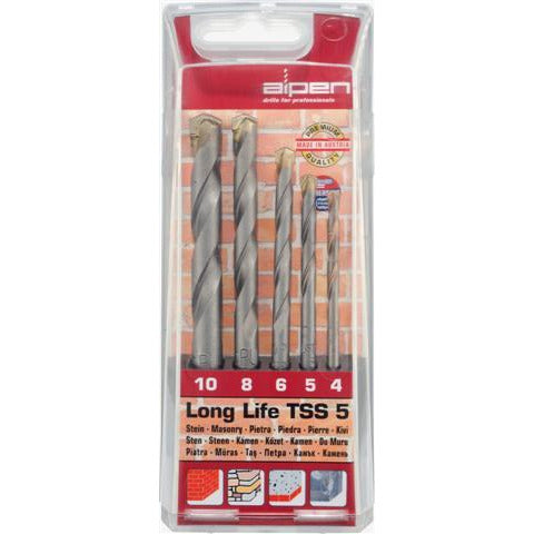 MASONRY DRILL BIT SET 5 PIECE LONG LIFE 4 5 6 8 10 - Power Tool Traders