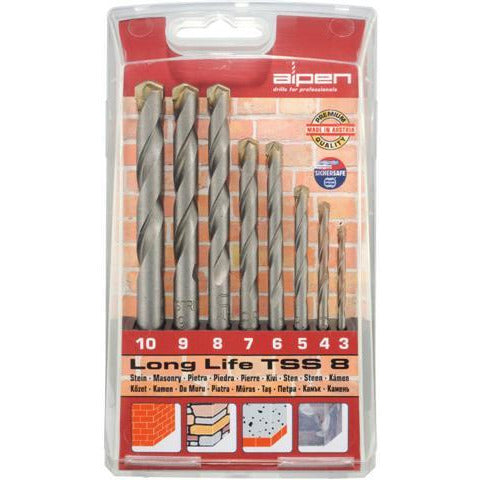 MASONRY DRILL BIT SET 8 PIECE LONG LIFE 3-10MM - Power Tool Traders