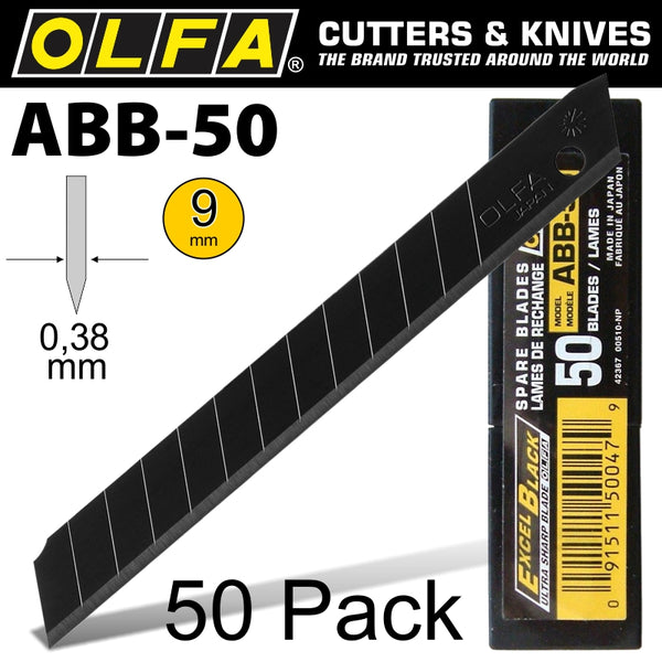 OLFA BLADES BLACK X-SHARP 50 PER PACK ULTRA SHARP 9MM - Power Tool Traders