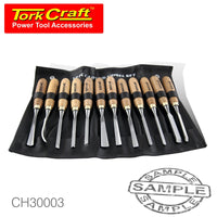 CHISEL SET WOOD CARVING 12PIECE IN LEATHER POUCH - Power Tool Traders