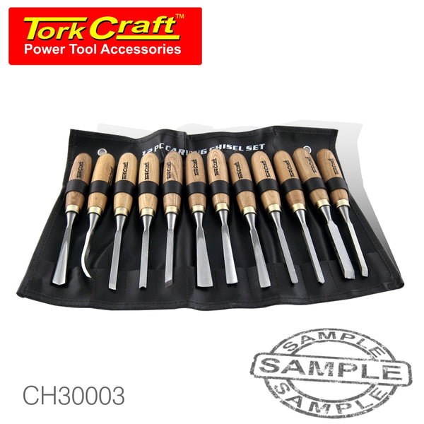 CHISEL SET WOOD CARVING 12PIECE IN LEATHER POUCH - Power Tool Traders