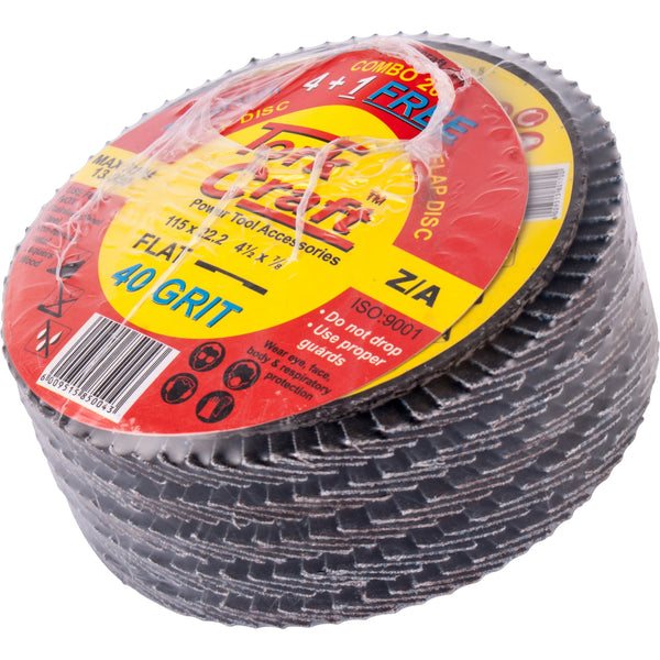 FLAP DISC ZIRCONIUM 115MM 40 GRIT FLAT 4+1 FREE - Power Tool Traders