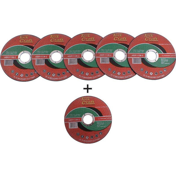 5 + 1 FREE CUTTING DISC FOR MASONRY 115 x 1.0 x 22.2MM - Power Tool Traders