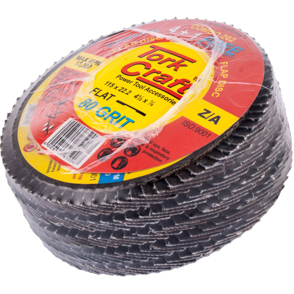 FLAP DISC ZIRCONIUM 115MM 80 GRIT FLAT 4+1 FREE - Power Tool Traders