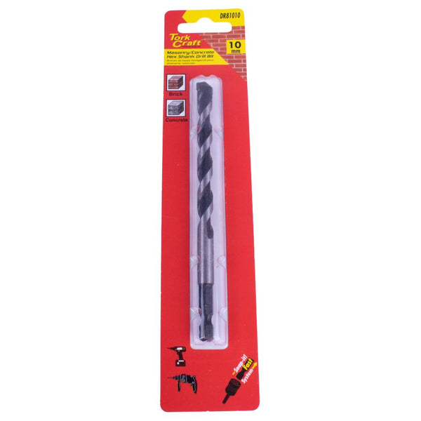 DRILL BIT MASONRY/CONCRETE 10.0MM HEX SHANK 1/CARD