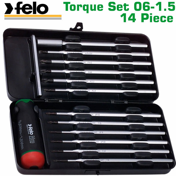 FELO 100 TOR. S/DRIVER SET 14PCS 0.6-1.5NM GREEN METAL CASE - Power Tool Traders