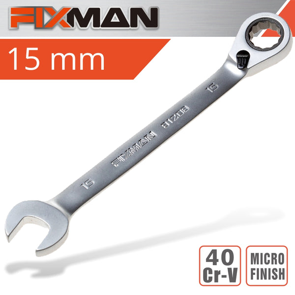 FIXMAN REVERSIBLE COMBINATION RATCHETING WRENCH 15MM - Power Tool Traders