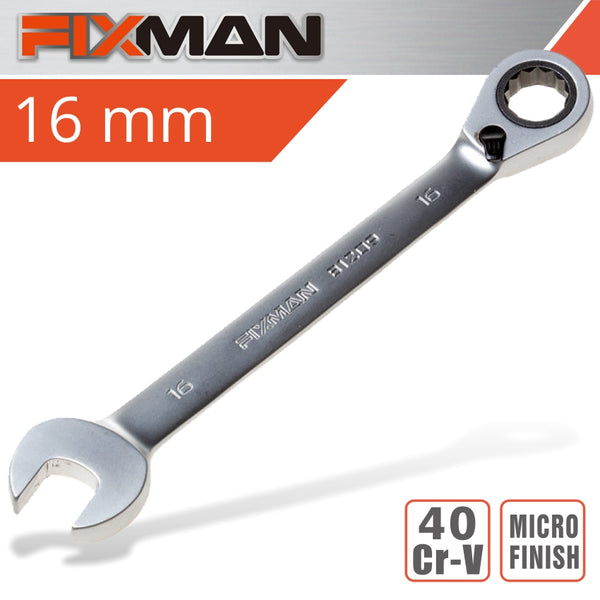 FIXMAN REVERSIBLE COMBINATION RATCHETING WRENCH 16MM - Power Tool Traders