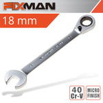 FIXMAN REVERSIBLE COMBINATION RATCHETING WRENCH 18MM - Power Tool Traders