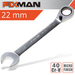 FIXMAN REVERSIBLE COMBINATION RATCHETING WRENCH 22MM - Power Tool Traders