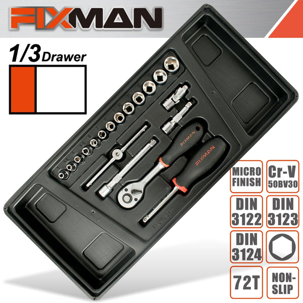 FIXMAN TRAY 19 PIECE 1/4' DRIVE SOCKETS AND ACCESSORIES - Power Tool Traders