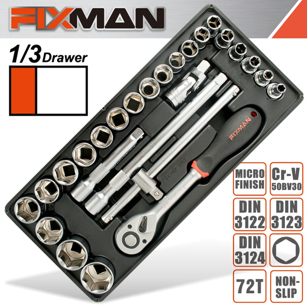 FIXMAN TRAY 26 PIECE 1/2' DRIVE SOCKETS AND ACCESSORIES - Power Tool Traders