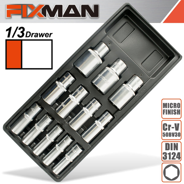 FIXMAN TRAY 12 PIECE 1/2' DRIVE DEEP SOCKETS - Power Tool Traders