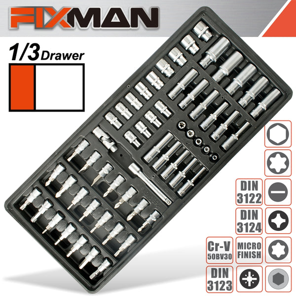 FIXMAN TRAY 57 PIECE 1/4' DRIVE SOCKETS AND ACCESSORIES - Power Tool Traders