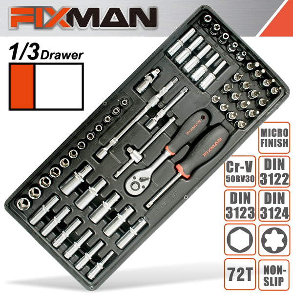 FIXMAN TRAY 56 PIECE 1/4' DRIVE SOCKETS AND ACCESSORIES - Power Tool Traders