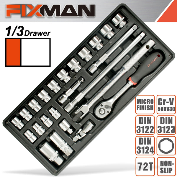 FIXMAN TRAY 24 PIECE 3/8' DRIVE SOCKETS AND ACCESSORIES - Power Tool Traders