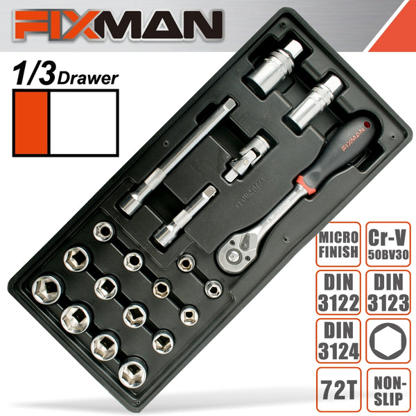 FIXMAN 20-PC 3/8' DR.SOCKETS & ACCESSORIES - Power Tool Traders