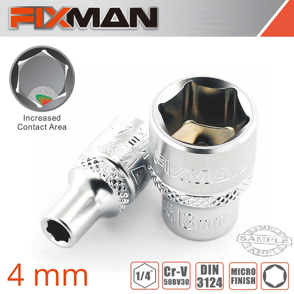 FIXMAN 1/4' DRIVE HEX SOCKET 4MM - Power Tool Traders