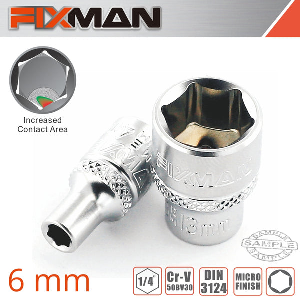 FIXMAN 1/4' DRIVE HEX SOCKET 6MM - Power Tool Traders