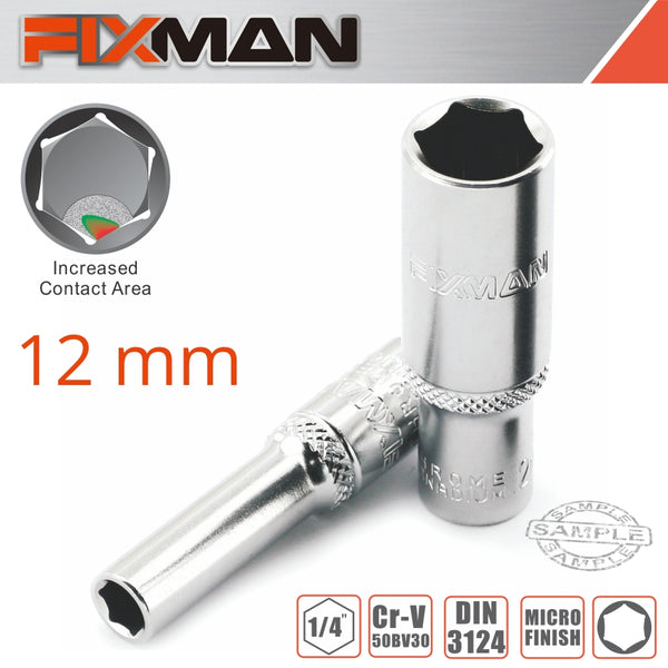 FIXMAN 1/4' DR DEEP SOCKET 12MM - Power Tool Traders