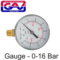 PRESSURE GAUGE 0-16BAR 1/4LOWER63MM PACKAGED - Power Tool Traders