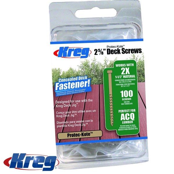 KREG PROTEC-KOTE DECK SCREWS 2 5/8' #8 COARSE PAN HEAD 100CT - Power Tool Traders