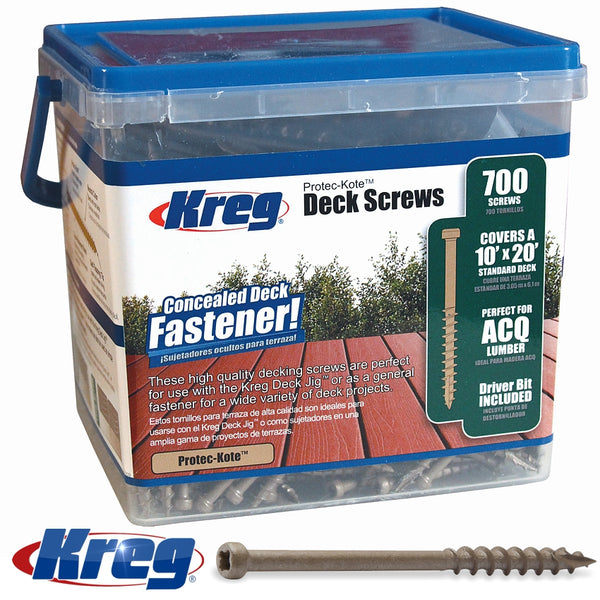 KREG PROTEC-KOTE DECK SCREWS 2' #8 COARSE PAN HEAD 700CT - Power Tool Traders