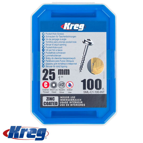 KREG ZINC POCKET HOLE SCREWS 25MM 1.00' #8 COARSE THREAD MX LOC 100CT - Power Tool Traders