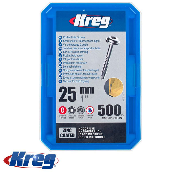 KREG ZINC POCKET HOLE SCREWS 25MM 1.00' #8 COARSE THREAD MX LOC 500CT - Power Tool Traders